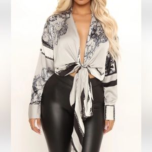 Satin Top - White/Combo FASHION NOVA
